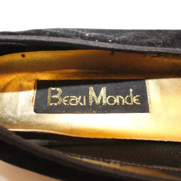 Beau Monde Women's Size 10 Black Velvet Button Embellishment Ballet Wedge Heels - Picture 10 of 10